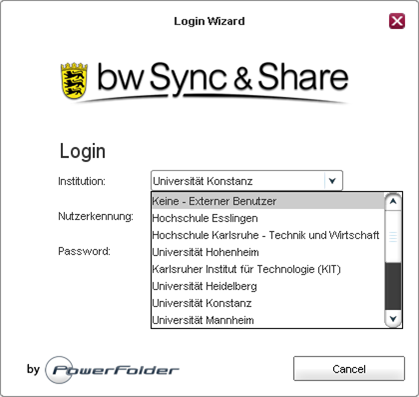 bwSync&Share client IdP select